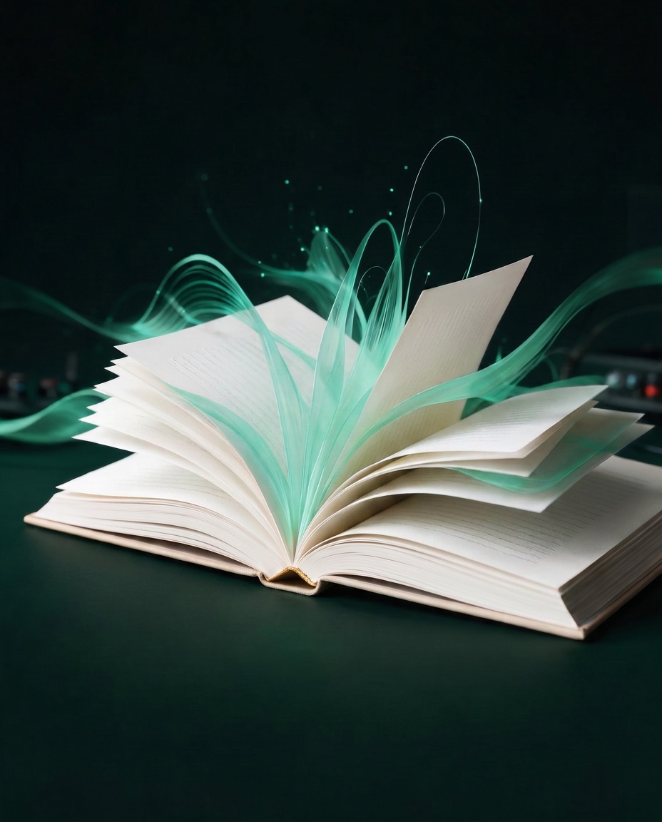 كتاب مفتوح تنبعث من صفحاته موجات وطبقات صوتية